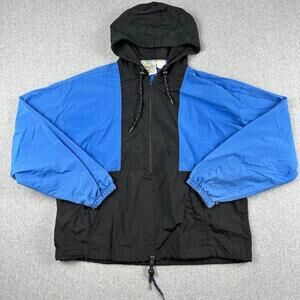 Ocean Equipment‎ Vtg Jacket M Windbreaker Rain Pullover 1/4 Zip Blue Black Hood